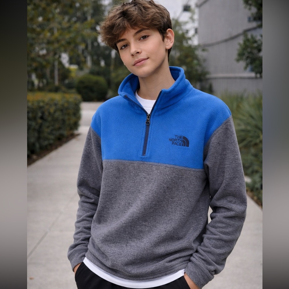 The North Face Boys Large 14/16 Blue & Gray Half Zip Fleece Pullover